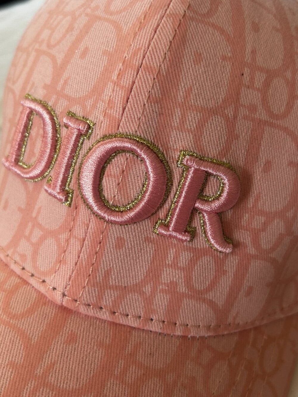 Dior Oblique Monogram Logo Women's Baseball Cap Hat Pink w/ Gold Logo Adjustable - Picture 6 of 9